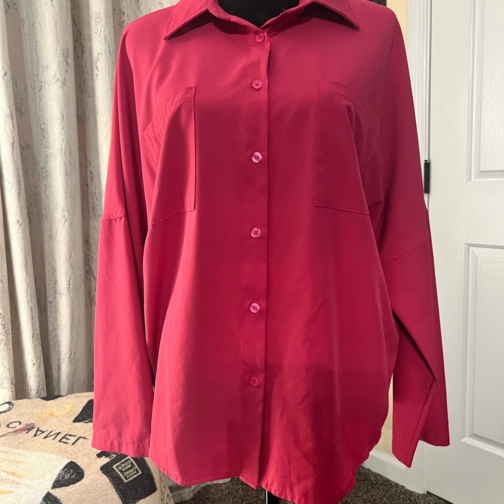 Andree Women's Deep Red Button Down Shirt